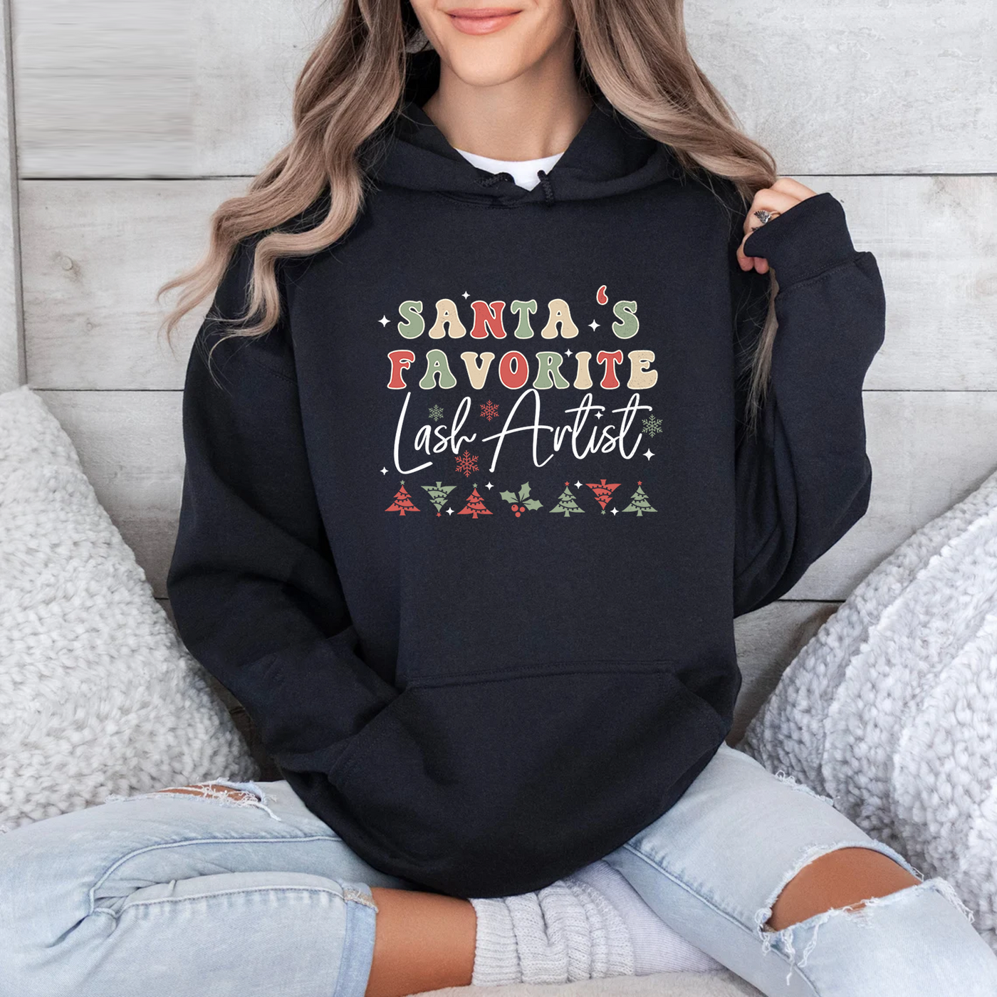Lash Artist Hoodie, Santa’s Favorite Lash Artist Hoodie, Gift for Lash Tech