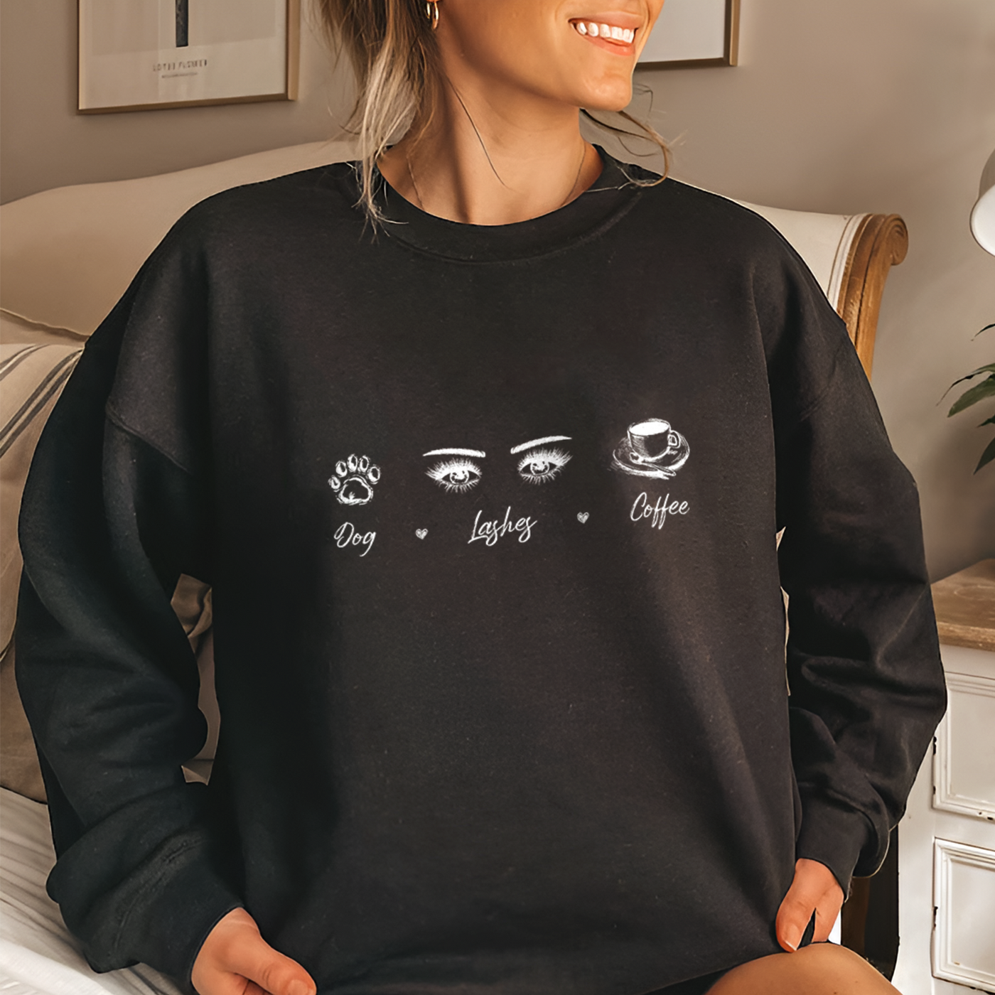 Lash Artist Sweatshirt, Dog x Lashes x Coffee Sweatshirt, Gift for Lash tech
