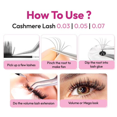 Cashmere Eyelash Extensions Tray | 0.05 | Mix lengths 8-15mm | 16 lines - Eyesy Lash