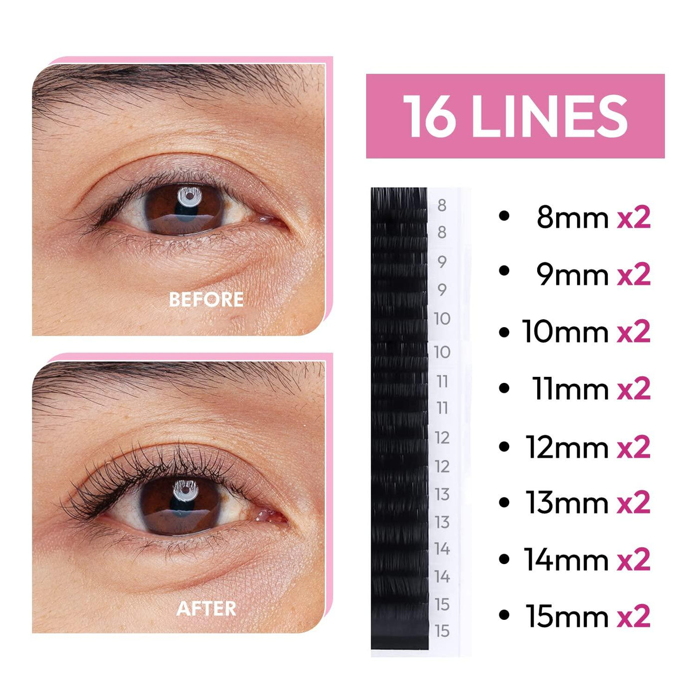 Flat Classic Lash Extensions Tray | 0.15 | Mixed Length (Ellipse Lash) - Eyesy Lash